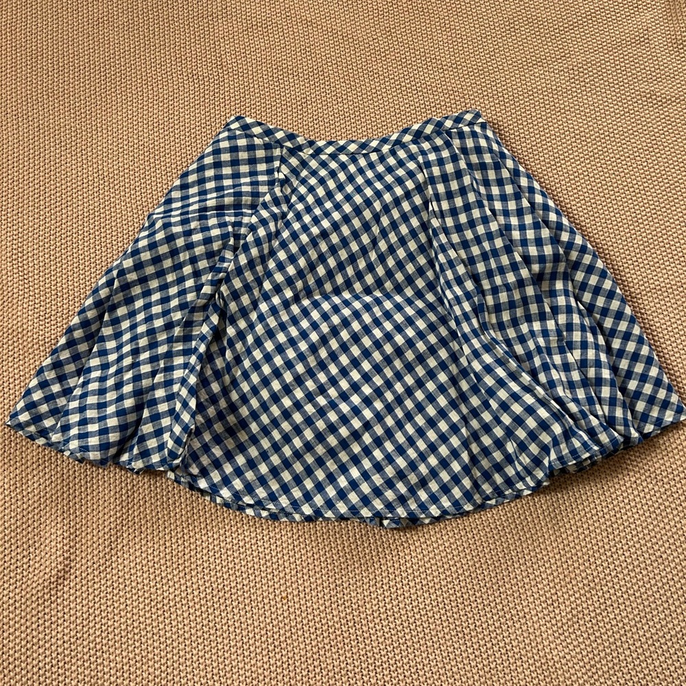 Blue and White Gingham Checkered Skirt